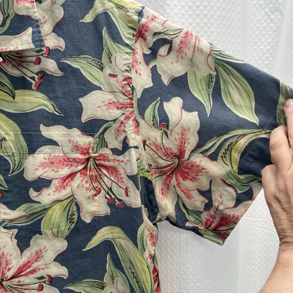 Polo Ralph Lauren Mens 100% Linen Hibiscus Print Hawaiian Tropical Camp Shirt 2X